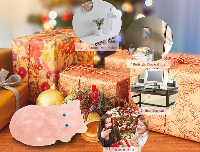 DUQGUHO Rose Quartz Cat Decor Crystal Gifts for Cat Lovers Sleeping Cat Statue Figurines Crystal Healing Stone Cute Resin Cat Gifts for Women Home Decoration 1PC