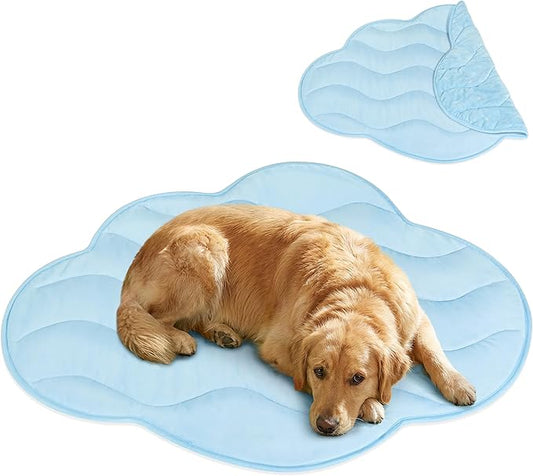 PetAmi Dog Cooling Mat, Cloud Shape, Reversible Cooling Nylon Blanket Soft Fleece Pet Pad for Dogs Cats, Summer All Season Use Q-Max>0.3, Large 49x59 in, Light Blue