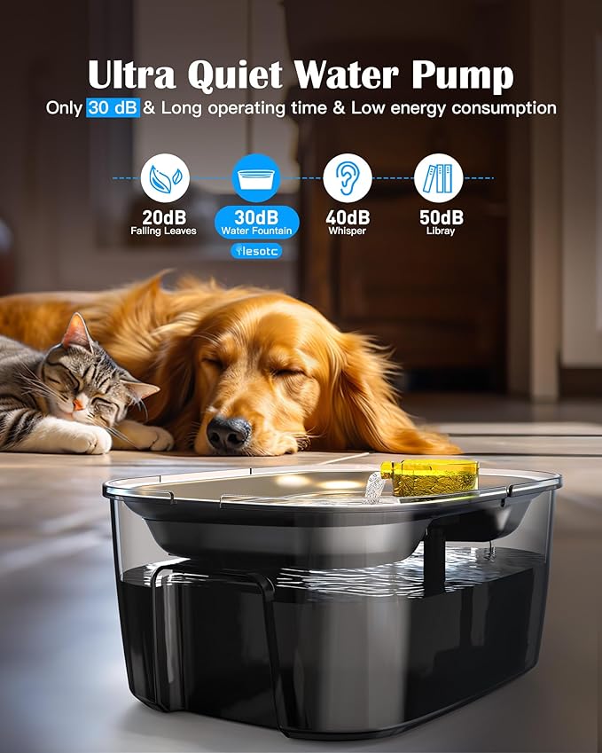 2.6 Gallon Dog Water Fountain – Stainless Steel 10L Pet Fountain Cat Fountain Dog Bowl Dispenser 338oz Capacity for Multi Pet Homes 2 Filters with 7 Layer Dual Filter System Ultra Quiet Pump