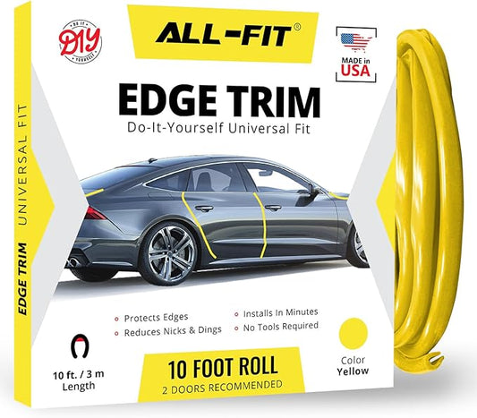 All-Fit Automotive Car Door Edge Protector – Universal DIY Edge Trim to Prevent Scratches & Dings – Flexible Adhesive Molding Trim for Cars, Trucks & SUVs (10 Ft - Yellow)