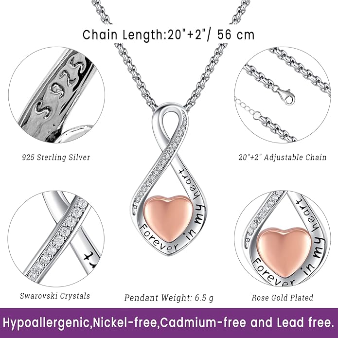 Eusense Cremation Jewelry for Ashes Urn Necklace to Put Ashes In 925 Sterling Silver Memorial Pendant Tree of Life Infinity Urn Necklaces for Ashes Necklace for Women Men