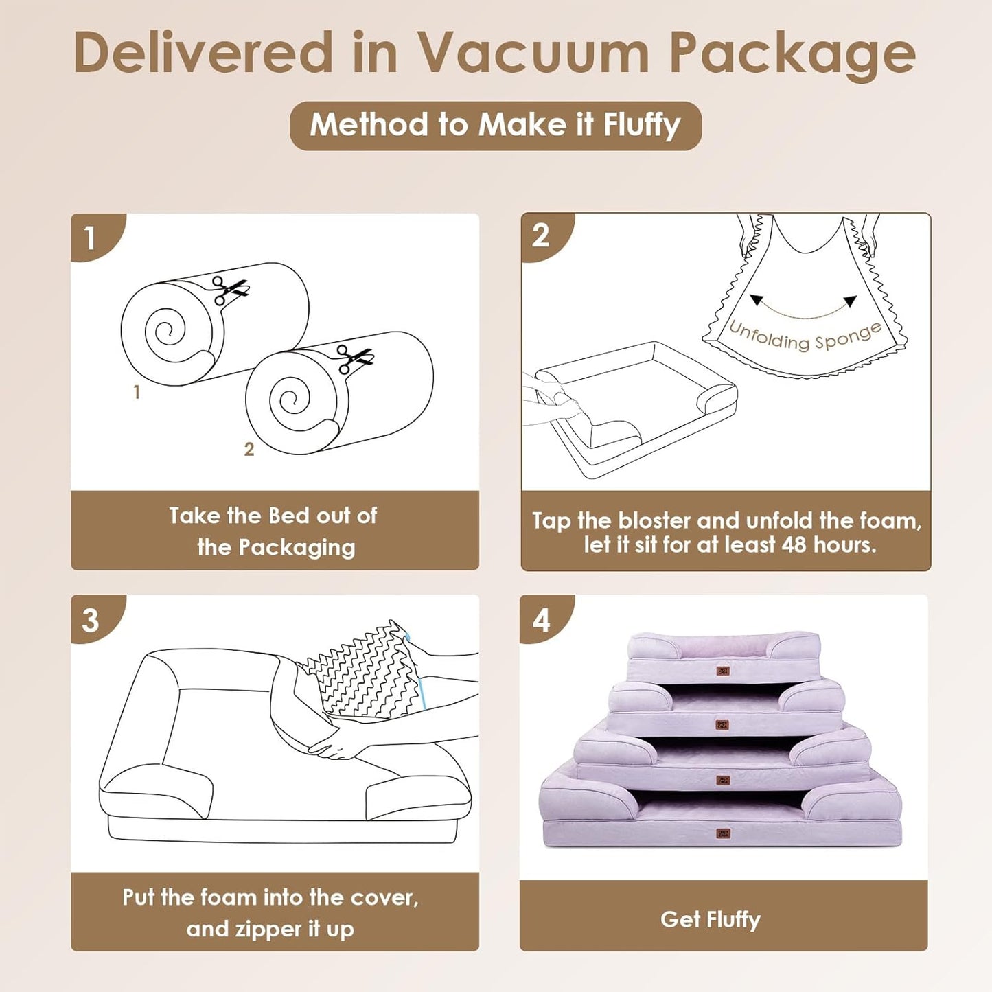 EHEYCIGA Orthopedic Dog Beds Large Sized Dog, Waterproof Memory Foam Pet Bed with Sides, Non-Slip Bottom Large Pet Bed with Washable Removable Cover, Lilac