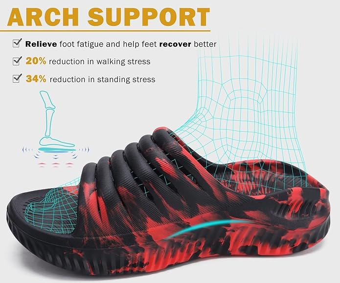 KuaiLu Womens Recovery Sandals With Comfortable Plantar Fasciitis Support,Ladies Orthotic Open Toe Sport Slides Thick Cushion Reduces Stress on Feet,Joints & Back Post-Exercise