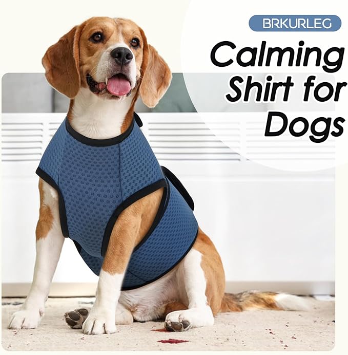 BRKURLEG Dog Anxiety Shirt, Adjustable Anxiety Vest Jacket for Small Medium Large Dogs,Dog Calming Shirt for Thunderstorms, Fireworks, Training & Separation Relief, Lakeblue, M