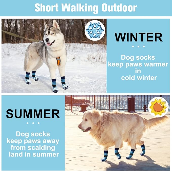 BEAUTYZOO Anti-Slip Dog Socks,Dog Shoes for Hot/Cold Pavement,Paw Protectors with Grips 3 Pairs for Puppy Small Medium Large Senior Old Dogs,Dog Socks to Prevent Licking and Hardwood Floor Protection