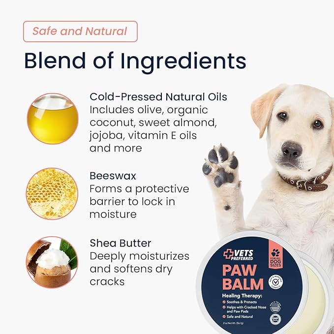 Vets Preferred Paw Balm Pad Protector for Dogs – Dog Paw Balm Soother – Heals, Repairs and Moisturizes Dry Noses and Paws – Ideal for Extreme Weather Season Conditions - 2 Oz
