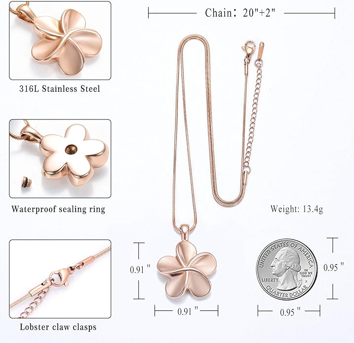Flower Cremation Ashes Jewelry Cremation Necklace Memorial Locket for Ashes Keepsake Urn Pendants for Women/Men