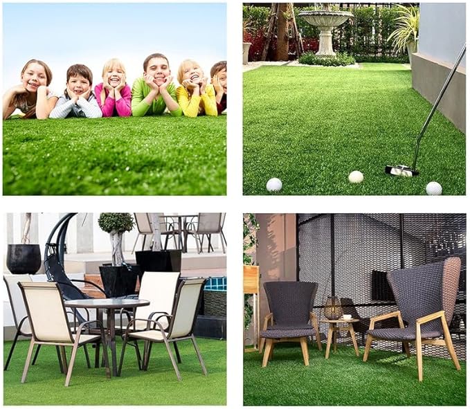 Artificial Grass Rug 1.38" Thickness, 12x46 Feet Indoor Outdoor Fake Grass Carpet, Pet Turf for Dogs, Cats, Rabbits, Chicken, Easy Install and Clean with Good Drainage