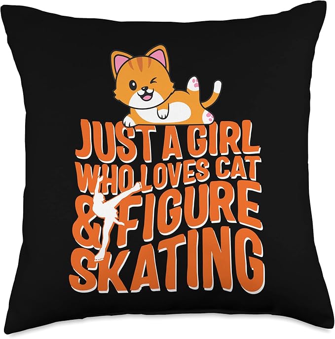 Just A Girl Who Loves Cats & Figure Skating Ice Skater Girl Throw Pillow