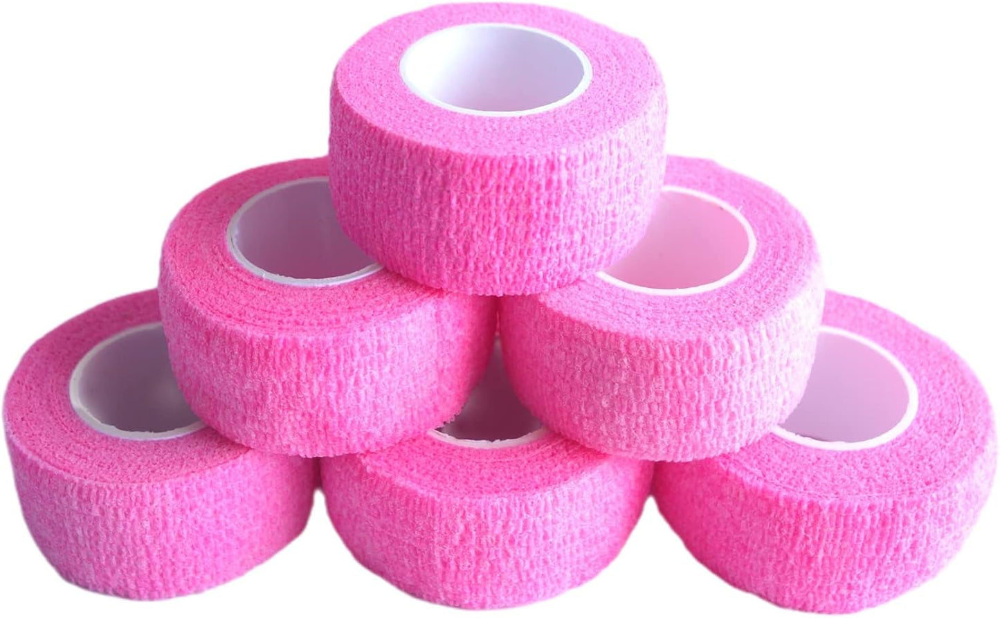 6 Pack 1" x 5 Yards Self Adhesive Bandage Wrap Breathable Cohesive Vet Wrap for Pets, Elastic Self-Adherent Tape for Sports, Wrist, Ankle (Pink)