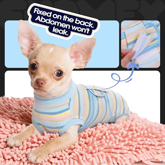FUAMEY Recovery Suit for Dogs After Surgery,Soft Breathable Dog Bodysuit E-Collar & Cone Alternative Surgical Suit,Male Female Dog Neuter Spay Suits Anti Licking Wounds Onesie Blue Yellow Stripes XXL