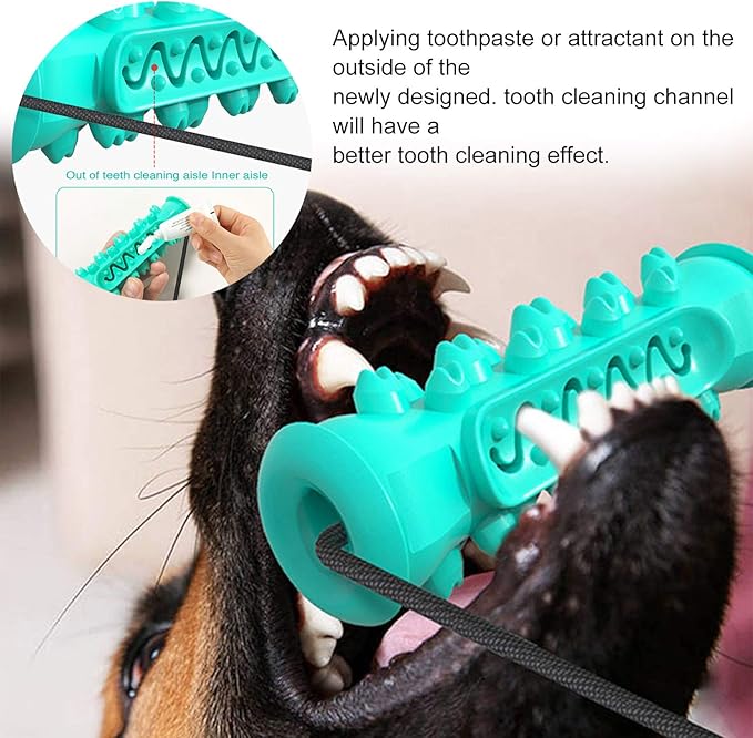 Guardians Dog Chew Toy with Double Suction Cup for Aggressive Chewers, Dog Toothbrush Chew Toy Puppy Training Treats Food Dispensing Pet Teeth Cleaning Rope Toys for Small Medium Dogs (Blue)