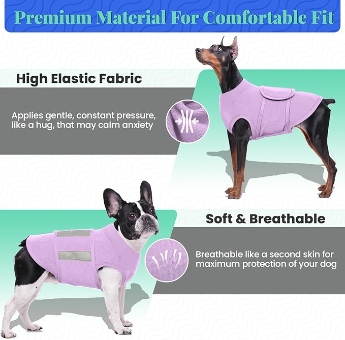 MIGOHI Breathable Dog Anxiety Calming Vest,Dog Firework Anxiety Relief Vest,Dogs Stress and Anxiety Relief Coat,Anxiety Vest for Large Dogs,XL,Lightpurple