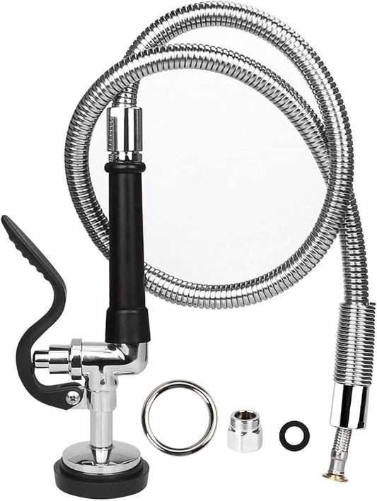 KWODE Pre-Rinse Hose with Spray Valve 44 Inch Flexible Stainless Hose with Sprayer Nozzle Head Replacement Kit for Commercial Kitchen Sink Faucet(Free Brass Adapter to Connect Add-on Swivel Spout)
