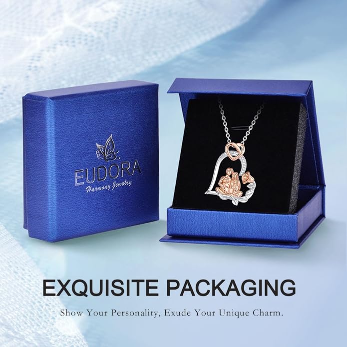 EUDORA Sterling Silver Mother Daughter Necklace for Women, Mama Son Daughter Necklace Pendant for Mom and Daughter,Mom Jewelry from Daughter Mother's Day Gift for Mother Daughter Aunt Grandma