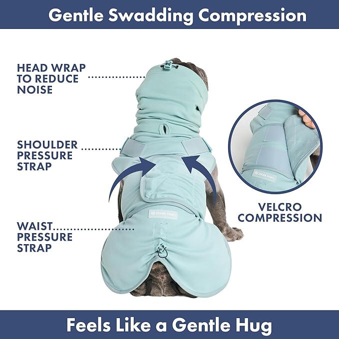 Spark Paws Anxiety Relief Vest for Dogs – Gentle Compression Dog Anxiety Suit, Calming Wrap for Separation Anxiety, Thunder, Fireworks, Suitable for Small Medium and Large Breeds - Teal - Size L