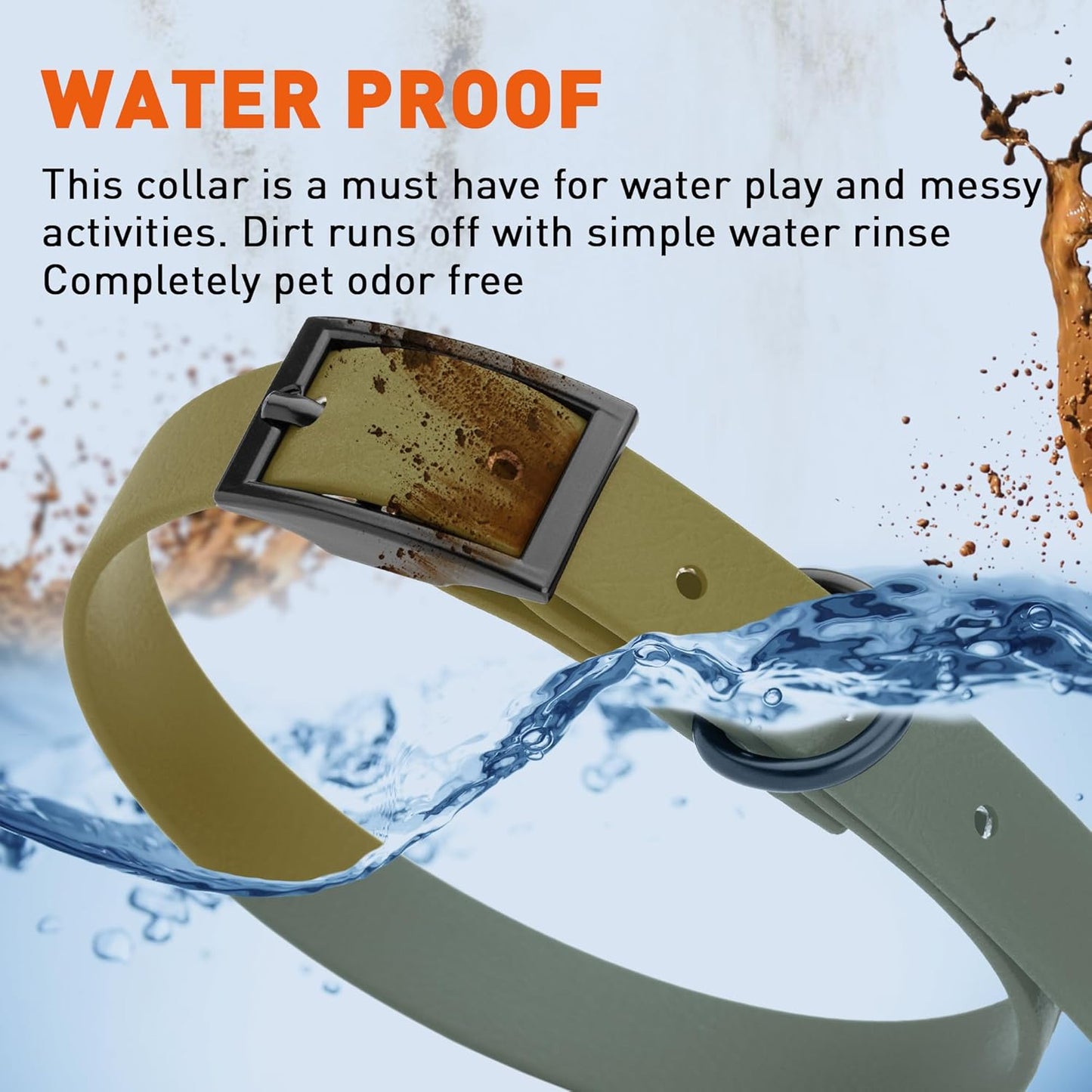 Dogline Biothane Waterproof Dog Collar Strong Coated Nylon Webbing with Black Hardware Odor- Proof for Easy Care Easy to Clean High Performance Fits Small Medium or Large Dogs, Olive Drab Green