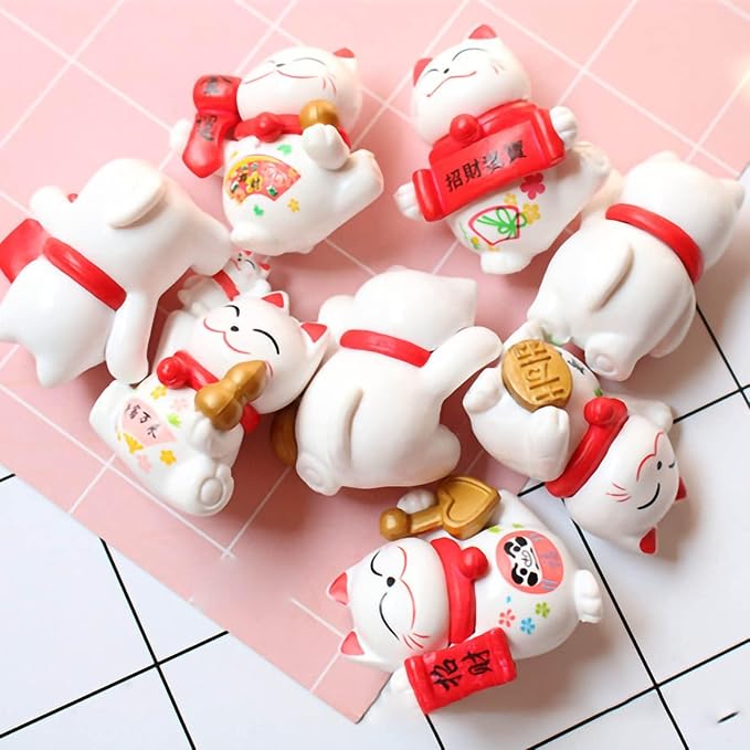Good Luck Cat, Wealth Welcoming Cats 8 Pcs Miniature Cats Ornament Decorations Cute Lucky Cat for Crafts Home Decor and Cake Topper(White)