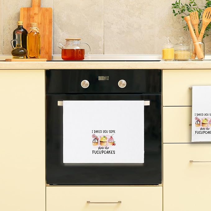 Funny Baking Kitchen Towel - I Baked You Some Shut The Fucupcakes - Adult Humor Soft Tea Towel for Kitchen Decor - Cupcake Gifts for Women, Housewife, Sister, Friend