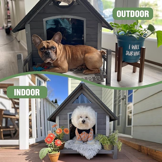 Dog House Outdoor Insulated for Winter, Puppy Kennel with Anti-Chewing Iron Frame, Weatherproof Dog Crate with Insulated Liner for Small Medium Large Dogs (Grey, 45" x 32.9" x 32.6")