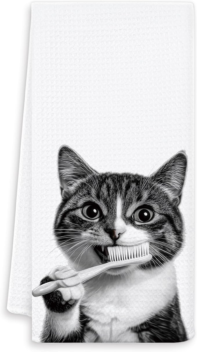 Funny Cat Hand Towels for Bathroom Washroom, Cat Bathroom Decor, Cute Kitty Kitten Bathrooms Hand Towels, Cats Lover Mom Lady Gifts for Women, 16x24 Inch