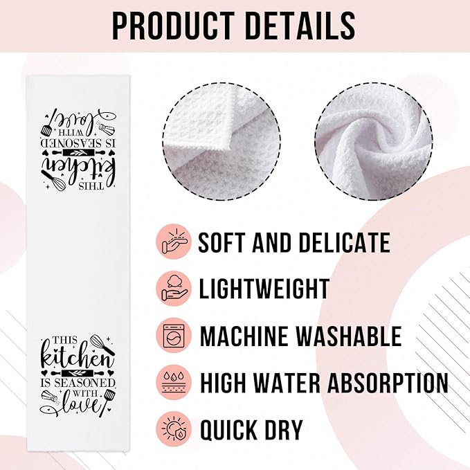Funny Kitchen Towels with Sayings This Kitchen is Seasoned with Love Soft Dish Towels Chef Gifts for Kitchen Decor Sweet Housewarming Gifts Novelty Towels Gifts for Women Men Hostess Friend