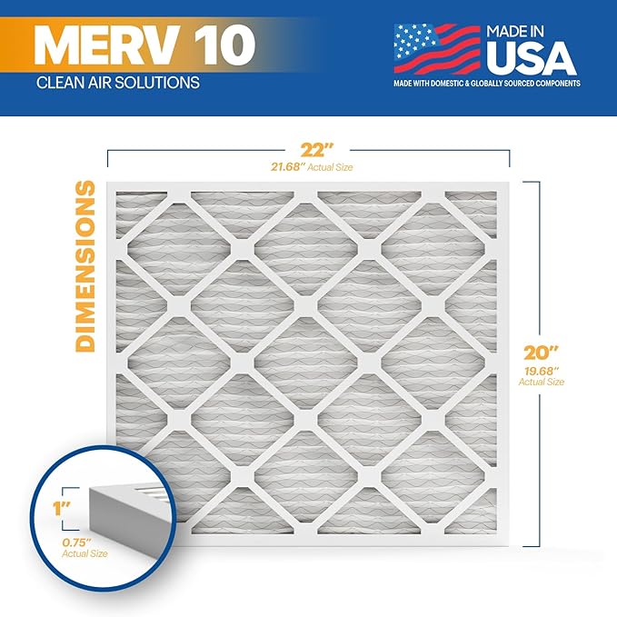 BNX TruFilter 20x22x1 MERV 10 (6-Pack) AC Furnace Air Filter - MADE IN USA - Pleated Air Conditioner HVAC AC Furnace Filters - Removes Odor, Mold, Bacteria, Smoke