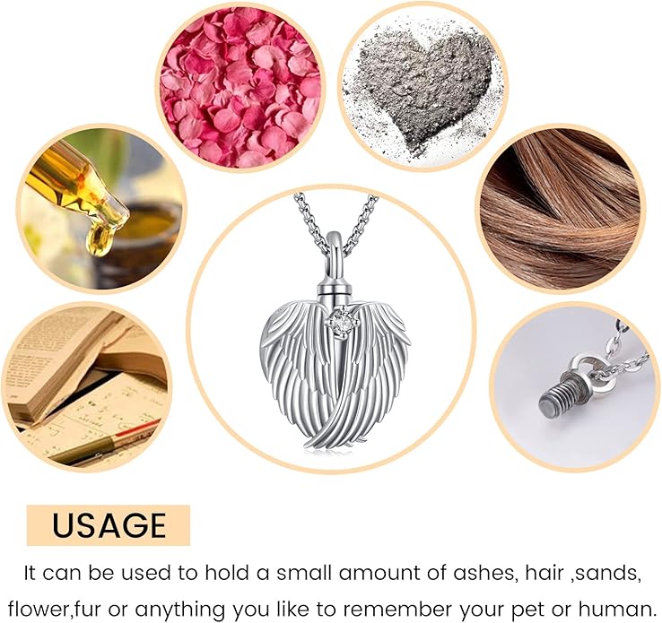 Eusense Cremation Jewelry for Ashes Urn Necklace to Put Ashes In 925 Sterling Silver Memorial Pendant Heart Urn Necklaces for Ashes Necklace for Women Men