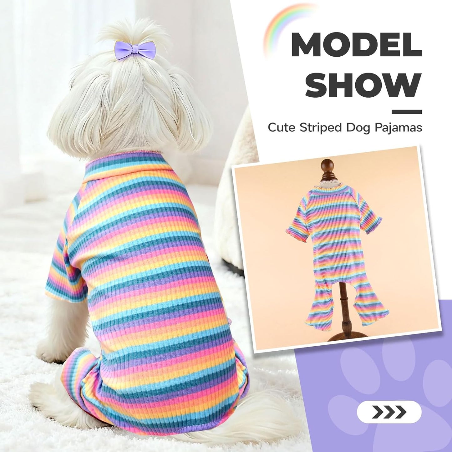 BAEJMJK Striped Dog Pajamas Stretchy Cute Four-Legged Boy Girl Dog Clothes with Sleeves Comfortable Dogs Jumpsuit Colorful Pet Puppy Outfits Apparel for Small Medium Dogs Cats(Pink,Pink,Medium)
