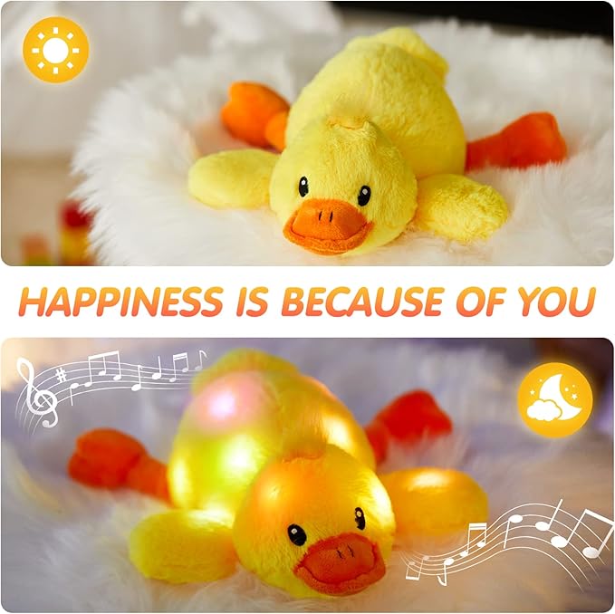 Glow Guards 12'' Musical Light Up Yellow Duck Stuffed Animal LED Glowing Singing Soft Plush Toy Pillow Night Lullaby Holiday Birthday Children's Day Gifts for Toddler Kids