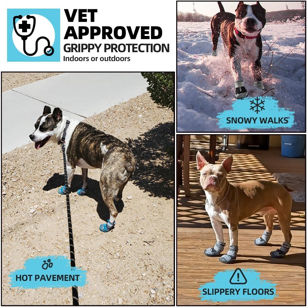 Dog Shoes for Large Dogs, Medium Dog Boots & Paw Protectors for Hardwood Floors, Outdoor Dog Booties for Hot Pavement Winter Snow Hiking, Waterproof Dog Shoes with Reflective Strips Size 5