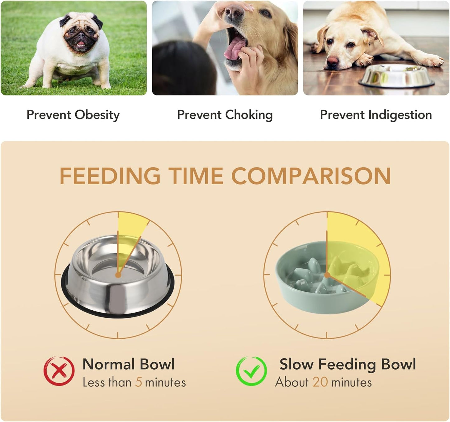 Ceramic Raised Slow Feeder Dog Bowl Set, Elevated 6.1inch Bowl and 7.3inch Slow Pet Food Dish with Wooden Stand for Small and Medium Dog (2 x Light Green+ Stand)