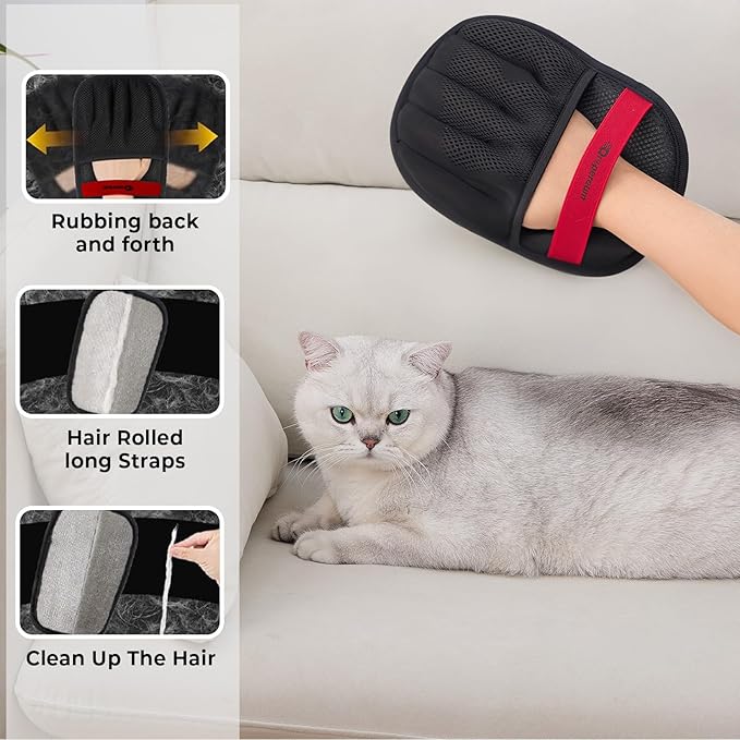 Pack of 2 Pet Hair Removal Glove for Cats & Dogs, Upgraded Five-Finger Electrostatic Pet Hair Glove, Reusable Magic Brush Pet Hair Remover Tool for Laundry, Carpet, Couch, Car Seat