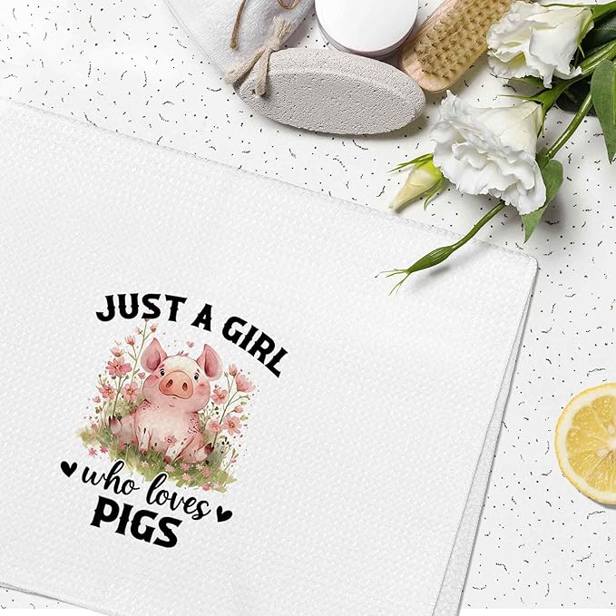 Just a Girl Who Loves Pigs Kitchen Towels Decorative Gifts for Pig Lovers Women 16x24, Pig Dish Towel Cloths Dishcloths Tea Towel, Pig Bathroom Kitchen Hand Towel Decor