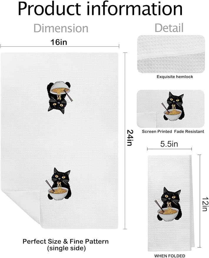 Funny Black Cats Kitchen Towels, Cat Gifts for Women Hand Towels for Bathroom Decor, Cute Black Kitten Decorative Dish Tea Towels for Kitchen, 16x24 Inch Set of 2