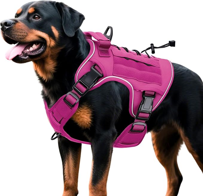 Heavy-Duty Tactical Dog Harness for Large Dogs, No Pull Adjustable Reflective Pet Vest with Molle System, K9 Military-Grade Control for Service Training, Outdoor & 10+ Breeds, Pink, XX-Large