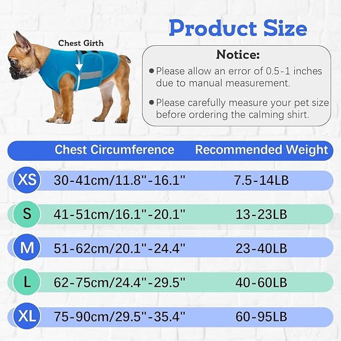 MIGOHI Dog Anxiety Relief Coat,Comfort Anxiety Vest for Dogs,Adjustable Dog Anxiety Calming Wrap for Fireworks,Thunderstorm,Travel,Separation,Anxiety Jacket for Small Dogs,S,Blue