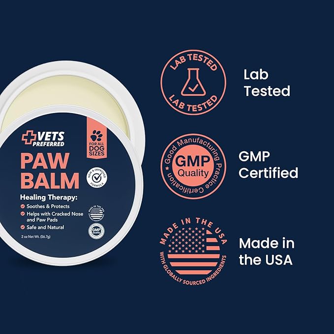 Vets Preferred Paw Balm Pad Protector for Dogs – Dog Paw Balm Soother – Heals, Repairs and Moisturizes Dry Noses and Paws – Ideal for Extreme Weather Season Conditions - 2 Oz