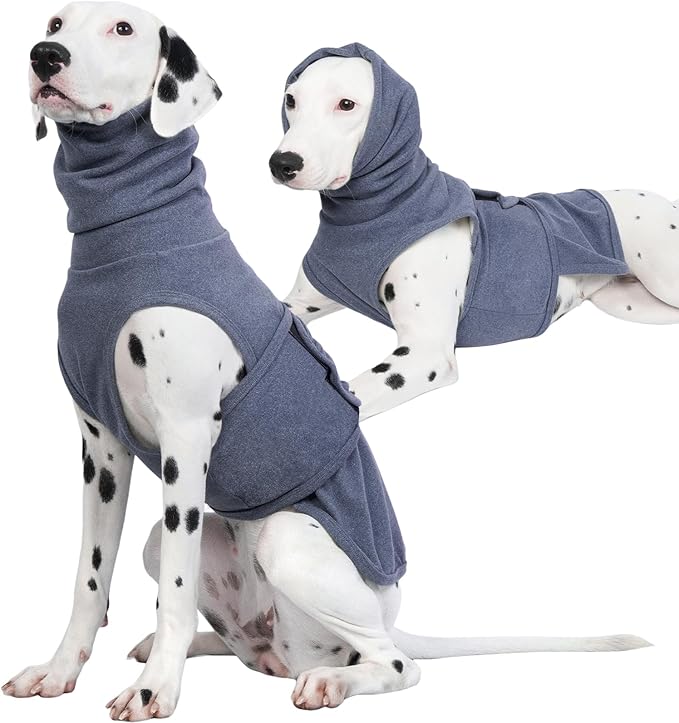 ROZKITCH Anxiety Vest for Dog, Pet Neck Wrap with Hoodie Shirt Soft Ears Cover, Thunder Jacket for Dogs Anxiety for Fireworks Travel Vet Visit 4th of July Holiday Christmas Blue L
