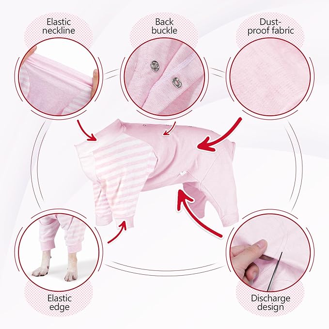 Dog Recovery Suit, Abdominal Wound After Surgery Wear, Anti Licking Bodysuit with Snaps, E-Collar & Cone Alternatives, Long Sleeve Dog Spay Surgical Pajamas Prevent Shedding(XL, Pink)
