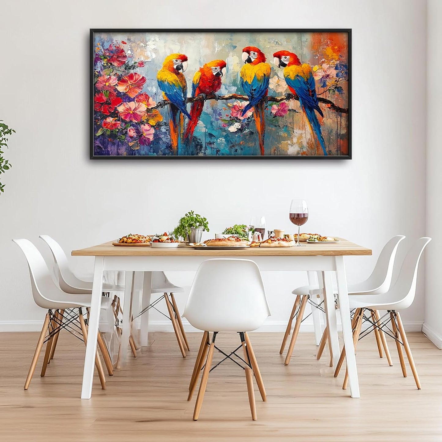 Extra Large Framed Parrot Bird Wall Art,Oversized Abstract Colorful Parrots Flower Wall Decor Pictures for Living Room,Canvas Print Painting Modern Artwork Bedroom Office Bathroom Home Decor 60L x30W
