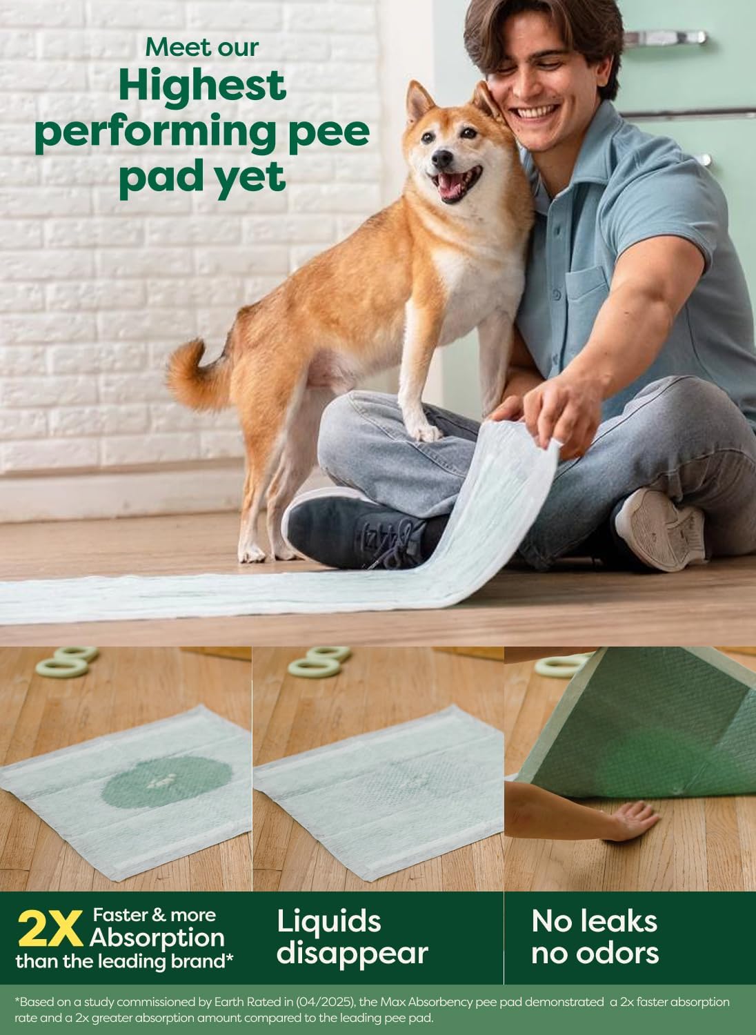 Earth Rated Max Absorbency Puppy Pee Pads for Dogs Absorbs 2X Faster & 2X More, Leak-Proof Odor-Free Potty Training Wee Wee Pad, Unscented, 3XL, 36” x 36”, 24 Count
