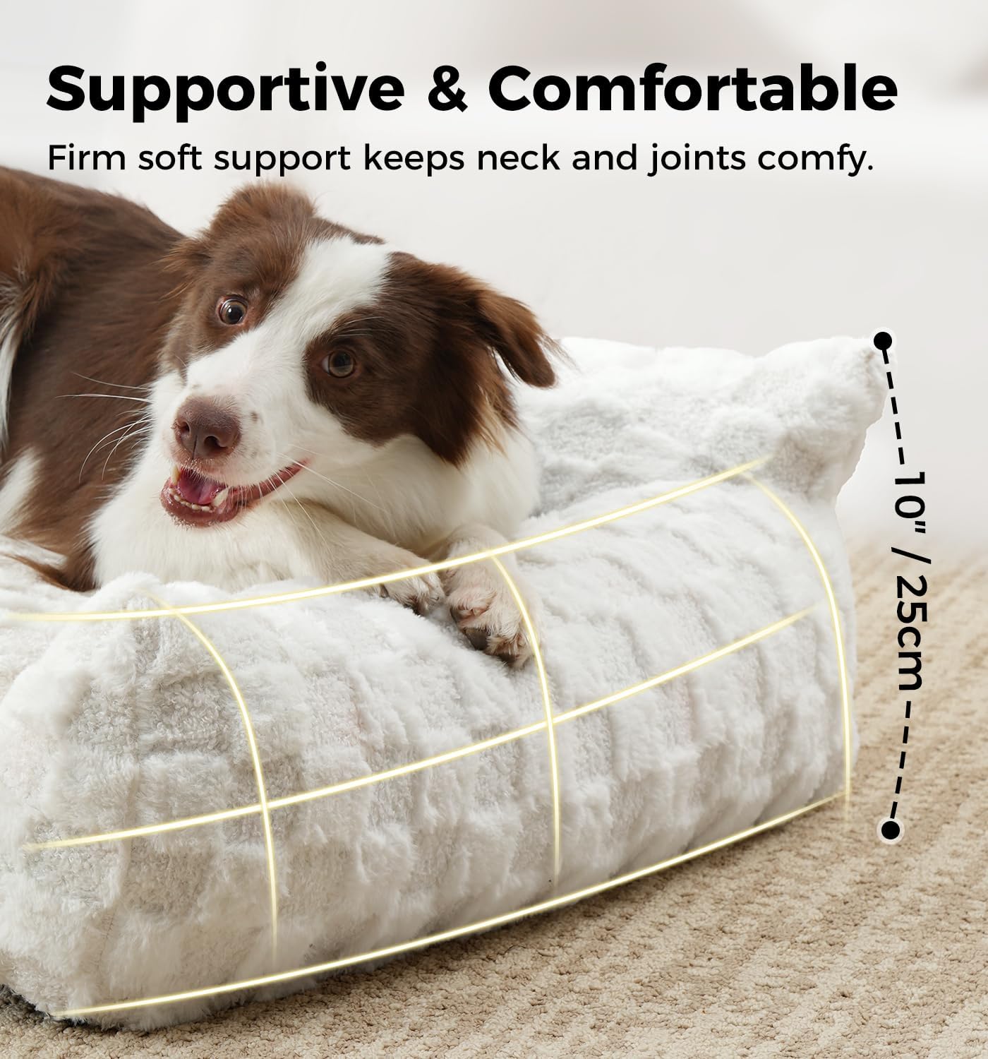 Made4Pets Cat Couch Bed, Soft Faux Fur Checkered Pet Sofa, Calming Fluffy Cat Sofa with Supportive Foam, Removable Washable Cover with Non-Slip Base, White, Small