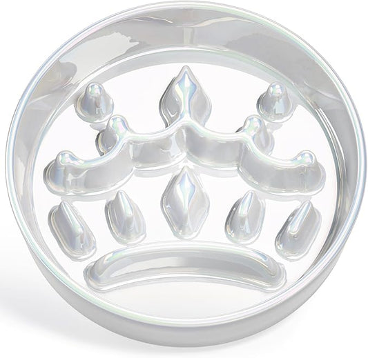 LE TAUCI Dog Bowls Slow Feeder Ceramic, 1.5 Cup Slow Feeding Bowl for Small and Medium Breed, Puzzle Dog Food Bowl for Fast Eater, Crown Silver