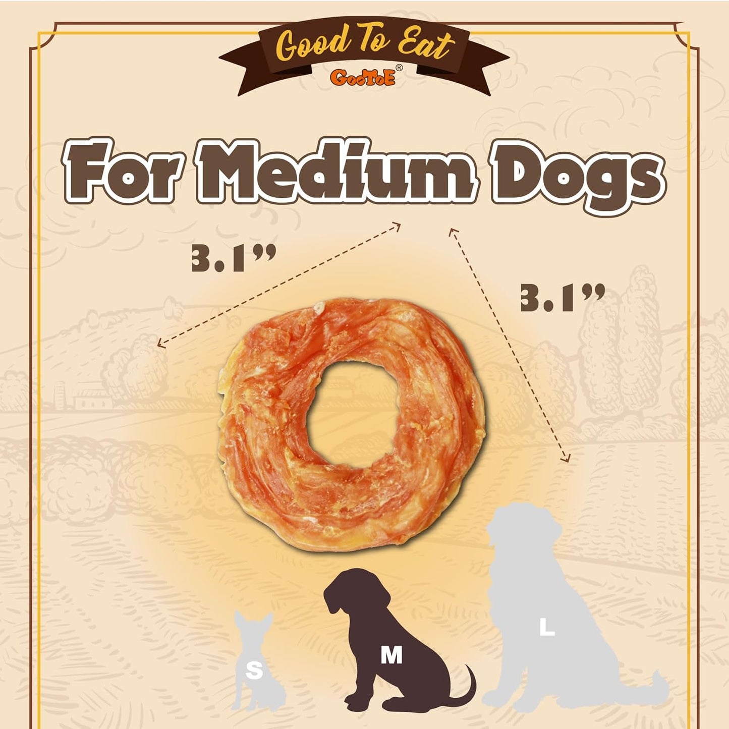 Gootoe Turkey Tendons for Dogs –All-Natural, Hypoallergenic Dog Treats, Rawhide Alternative, Long Lasting Puppy Chews, Healthy Dog Treats for Medium Breeds, Ring (M), 16 oz Pack (1 lb)