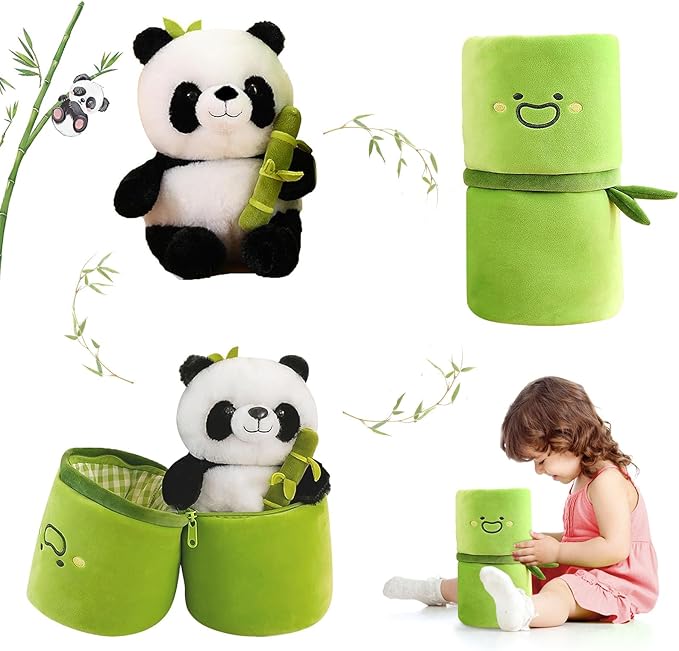 Emoin Panda Stuffed Animals Panda Bamboo Plush Toy 11.8 Inch Bamboo Tube Panda Stuffed Panda Bear Plushies Panda Doll Gifts for Boys Girls