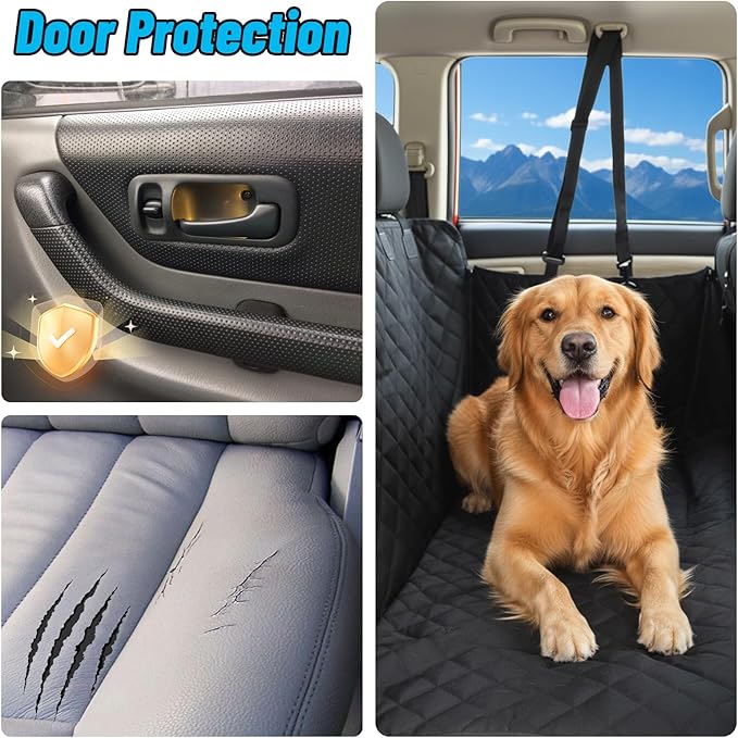 Dog Car Seat Cover for Back Seat with Mesh Window, 600D Heavy Duty Pet Seats Cover with Side Flap,100% Waterproof Dog Hammock, Anti-Scratch Nonslip Pet Seats Protector for Cars Trucks SUV