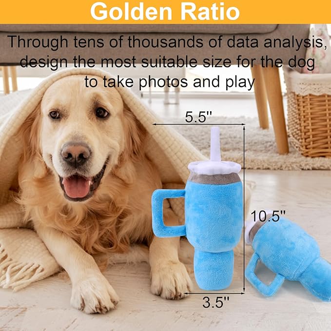 Mity Rain Funny Tumbler With Handle Cup Dog Toy - Cute Squeaky Interactive Fluff and Tuff for Small/Large/Medium Dogs (2 Pack, Blue+Pink)
