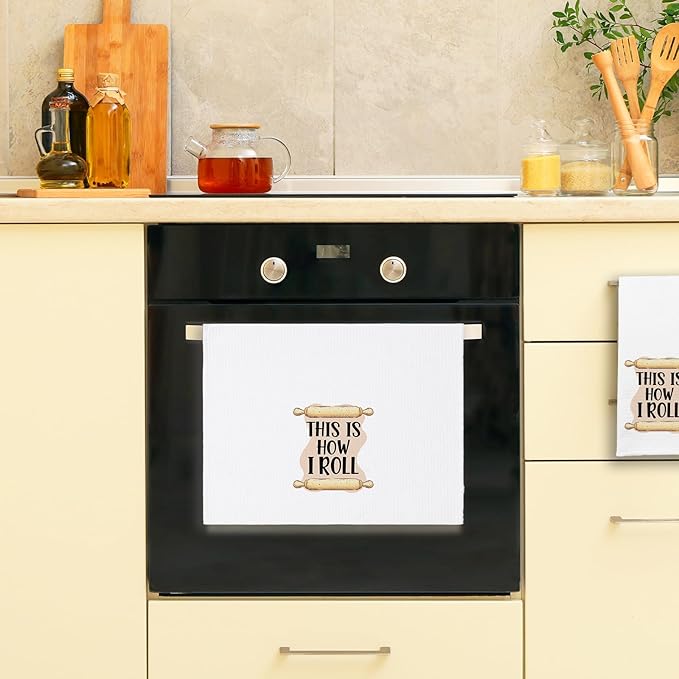 Funny Dish Hand Towels with Sayings This is How I Roll Decorative Kitchen Soft Towels Adult Humor Dishcloth Gifts for Housewife Chef Sweet Housewarming Gifts for Women Men Family Friend