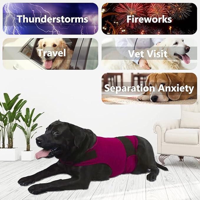 Dog Anxiety Jacket, Skin-Friendly Calming Shirt for Dogs- Dog Coat for Thunder, Fireworks and Separation - Keep Pet Calm Without Medicine & Training, Anti Anxiety Vest for Dogs (Rose Red, XL)